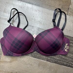 PINK Victoria's Secret  Wear Everywhere Plaid Bra - Burgundy and Black